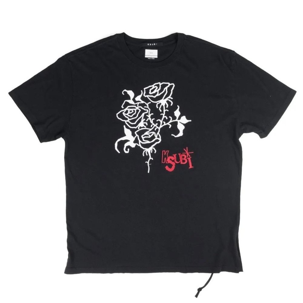 Ksubi Black Rose Biggie Embroidered Tee (Large)